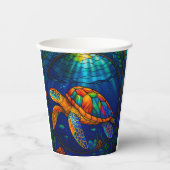 Vibrant Stained Glass Sea Turtle Ocean Design Papieren Bekers (Voorkant)