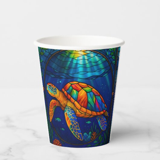 Vibrant Stained Glass Sea Turtle Ocean Design Papieren Bekers (Voorkant)