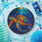 Vibrant Stained Glass Sea Turtle Ocean Design Papieren Bordje (Feest)