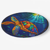 Vibrant Stained Glass Sea Turtle Ocean Design Papieren Bordje (Gekanteld)
