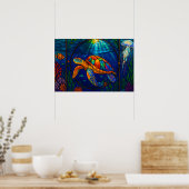 Vibrant Stained Glass Sea Turtle Ocean Design Poster (Keuken)