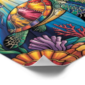 Vibrant Stained Glass Sea Turtle Ocean Design Poster (Hoek)