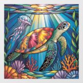 Vibrant Stained Glass Sea Turtle Ocean Design Raamsticker (Vel)