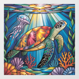 Vibrant Stained Glass Sea Turtle Ocean Design Raamsticker