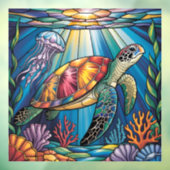 Vibrant Stained Glass Sea Turtle Ocean Design Raamsticker (Vel 3)