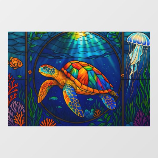 Vibrant Stained Glass Sea Turtle Ocean Design Raamsticker (Vel)