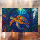 Vibrant Stained Glass Sea Turtle Ocean Design Raamsticker (Vel 2)