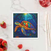 Vibrant Stained Glass Sea Turtle Ocean Design Servet (Insitu)