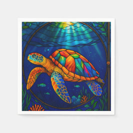 Vibrant Stained Glass Sea Turtle Ocean Design Servet
