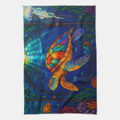 Vibrant Stained Glass Sea Turtle Ocean Design Theedoek (Verticaal)