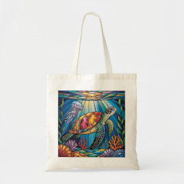 Vibrant Stained Glass Sea Turtle Ocean Design Tote Bag