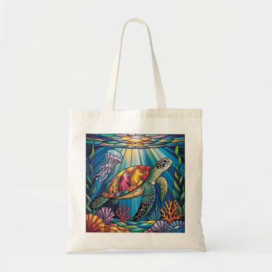 Vibrant Stained Glass Sea Turtle Ocean Design Tote Bag (Voorkant)