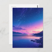 Vibrant Starry Night Coastal Sunset Briefkaart (Voorkant / Achterkant)