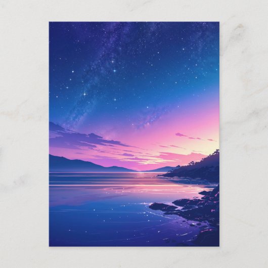 Vibrant Starry Night Coastal Sunset Briefkaart (Voorkant)