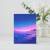 Vibrant Starry Night Pink Beach Briefkaart (Staand voorkant)