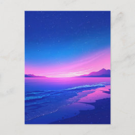 Vibrant Starry Night Pink Beach Briefkaart