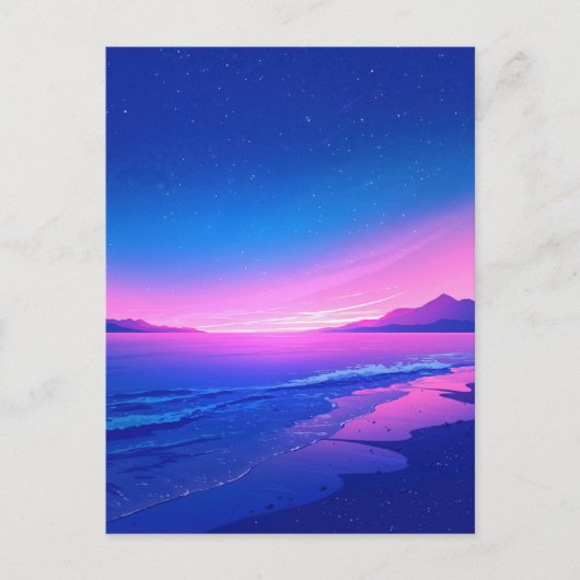 Vibrant Starry Night Pink Beach Briefkaart (Voorkant)