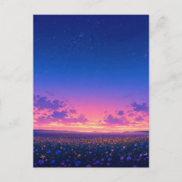 Vibrant Starry Night Wildflower Meadow Briefkaart
