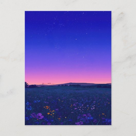 Vibrant Starry Night Wildflower Meadow Briefkaart (Voorkant)