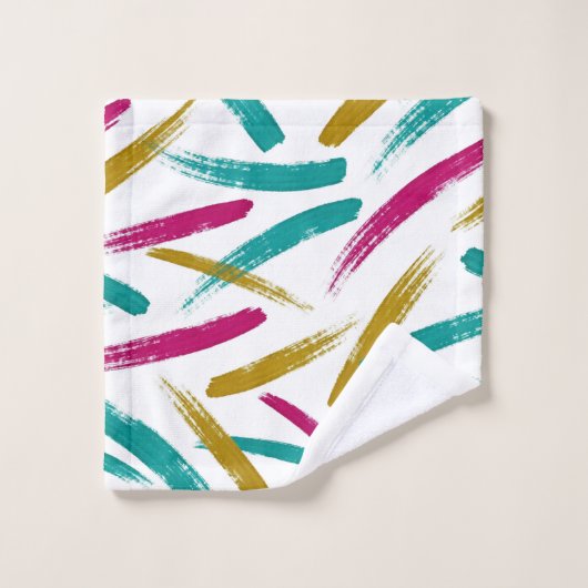 Vibrant Strokes,Teal, Magenta & Mustard pattern Bad Handdoek (Wasdoekje)
