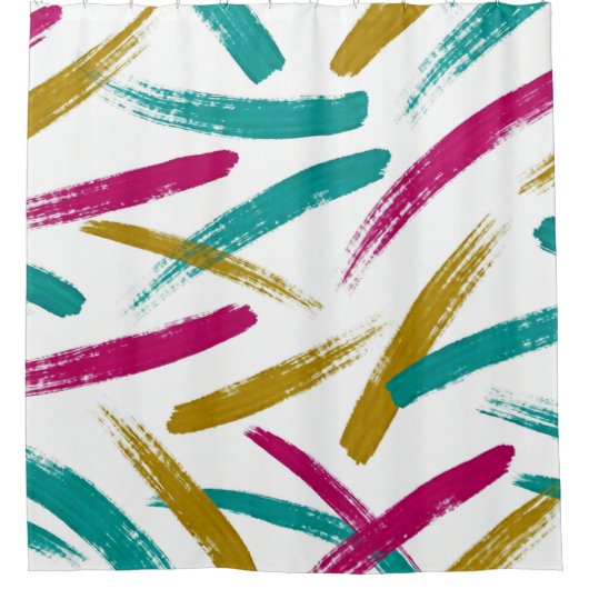 Vibrant Strokes,Teal, Magenta & Mustard pattern Douchegordijn (Voorkant)