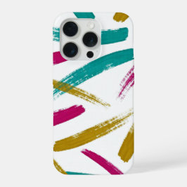 Vibrant Strokes,Teal, Magenta & Mustard pattern iPhone 15 Pro Case