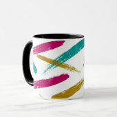 Vibrant Strokes,Teal, Magenta & Mustard pattern Mok (Voorkant links)