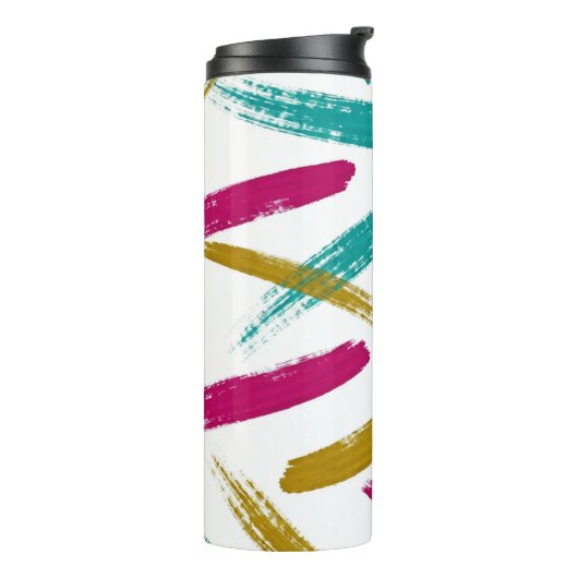 Vibrant Strokes,Teal, Magenta & Mustard pattern Thermosbeker (Gedraaid links)