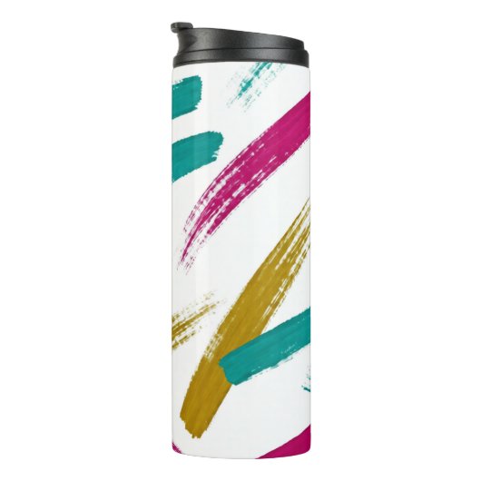 Vibrant Strokes,Teal, Magenta & Mustard pattern Thermosbeker (Geroteerd rechts)