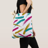 Vibrant Strokes,Teal, Magenta & Mustard pattern Tote Bag (Dichtbij)