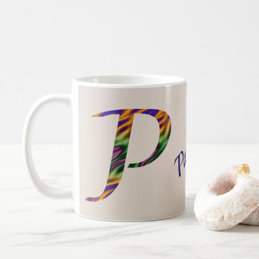 Vibrant Stropdas-kleurstof Kleurletter P Monogram  Koffiemok (Met donut)