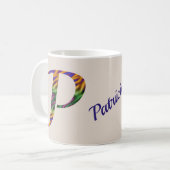 Vibrant Stropdas-kleurstof Kleurletter P Monogram  Koffiemok (Voorkant links)