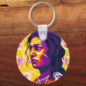 Vibrant Stylized Portrait with Abstract Elements Sleutelhanger (Achterkant)