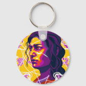 Vibrant Stylized Portrait with Abstract Elements Sleutelhanger (Achterkant)