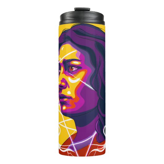 Vibrant Stylized Portrait with Abstract Elements Thermosbeker (Voorkant)