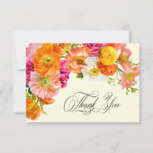 Vibrant Summer Floral Yellow Orange Pink Wedding Bedankkaart (Voorkant)