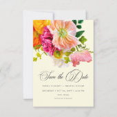 Vibrant Summer Floral Yellow Orange Pink Wedding Save The Date (Voorkant)
