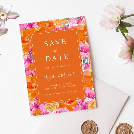 Vibrant Summer Garden | Roze en Oranje huwelijk Save The Date