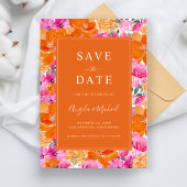 Vibrant Summer Garden | Roze en Oranje huwelijk Save The Date