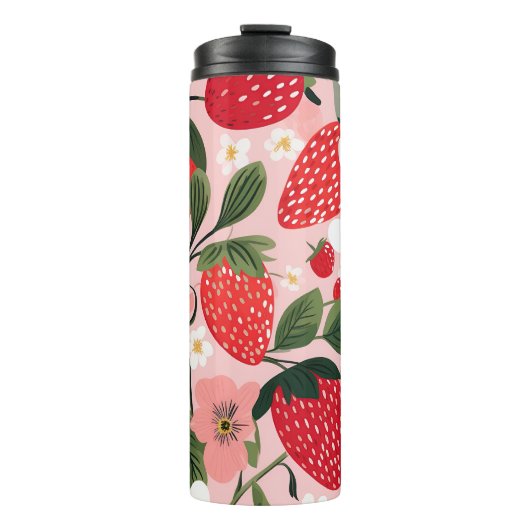 Vibrant Summer Strawberry and Flower Patch Thermosbeker (Voorkant)