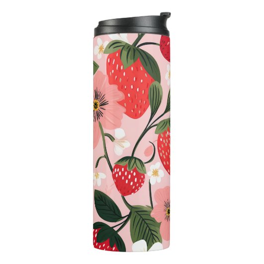 Vibrant Summer Strawberry and Flower Patch Thermosbeker (Gedraaid links)