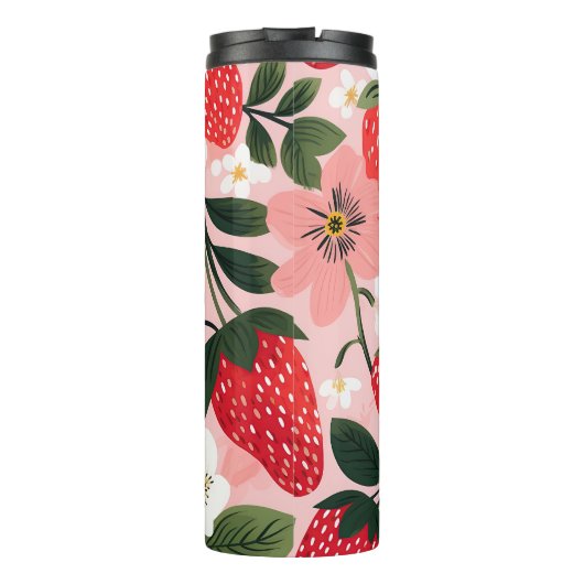 Vibrant Summer Strawberry and Flower Patch Thermosbeker (Achterkant)