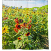 Vibrant Summer Sunflower Field op zonnige dag Douchegordijn (Voorkant)