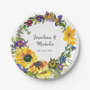 Vibrant Sunflower Wildbloemen Floral Weddenschap Papieren Bordje
