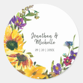 Vibrant Sunflower Wildbloemen Floral Weddenschap Ronde Sticker