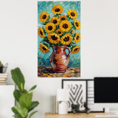 Vibrant Sunflowers Impasto Oil Painting Poster (Thuiskantoor)