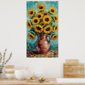 Vibrant Sunflowers Impasto Oil Painting Poster (Keuken)