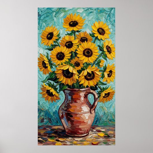 Vibrant Sunflowers Impasto Oil Painting Poster (Voorkant)