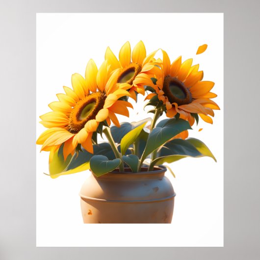 Vibrant Sunflowers in a Rustic Pot Poster (Voorkant)