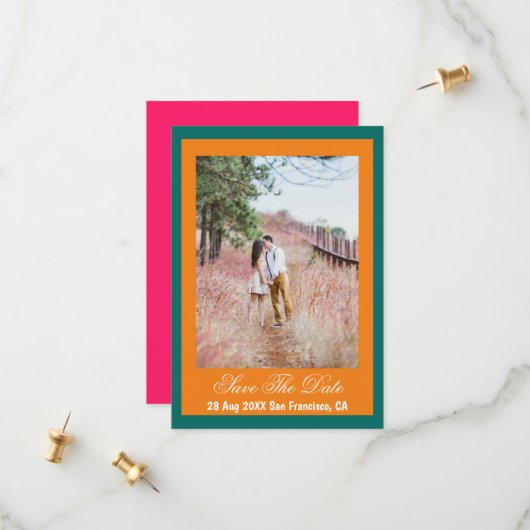 Vibrant Sunrise Minimalist Mix & Match Save The Date (Voorkant / Achterkant in situ)